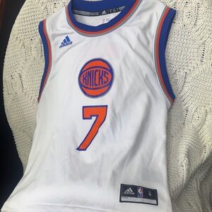 Adidas Kids White and Blue Knicks Jersey with Orange Accents
